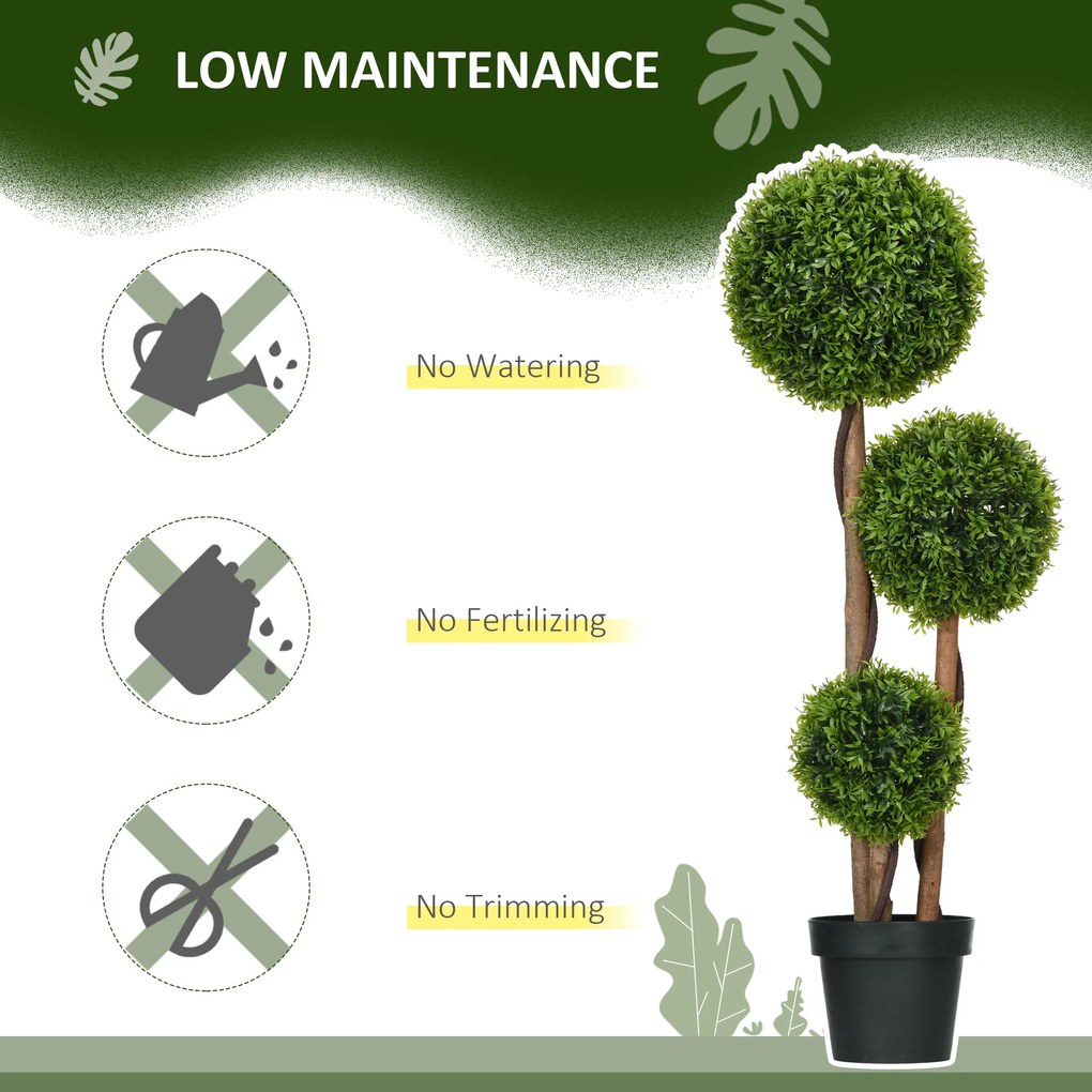 HOMCOM Sztuczny bukszpan duży 110 cm, UV-odporna roślina z 3 kulami do salonu, sypialni, biura, ogrodu | Aosom PL