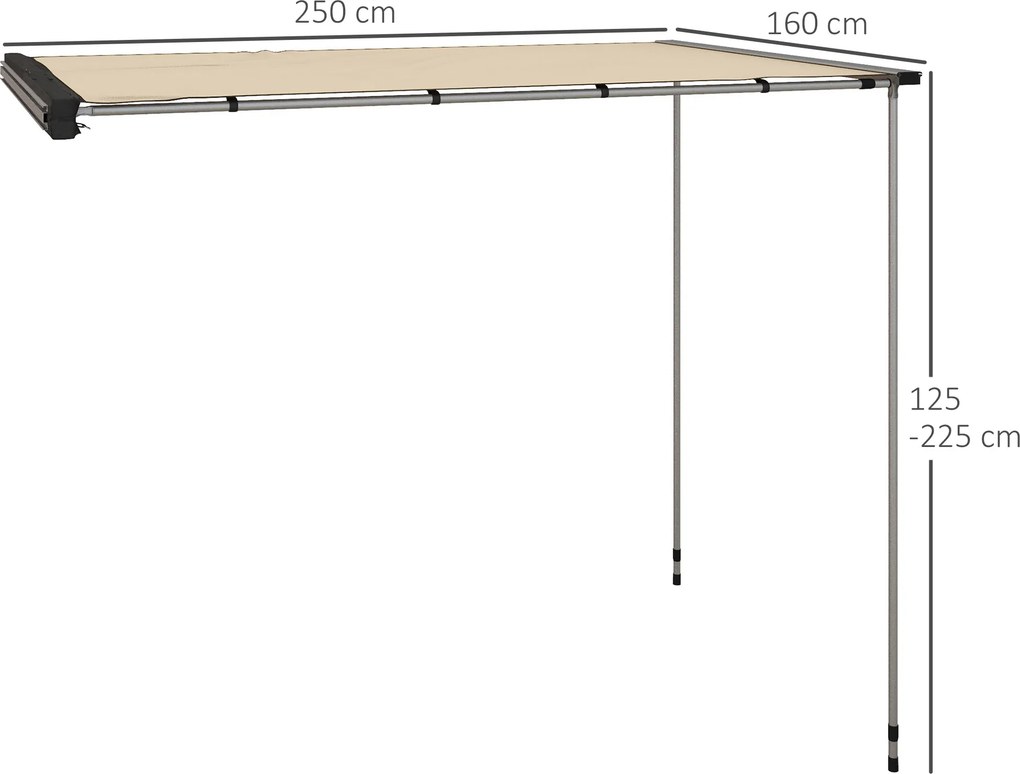 Outsunny Markiza boczna samochodowa, regulowana wysokość, 160 x 250 x 125-225 cm, Khaki