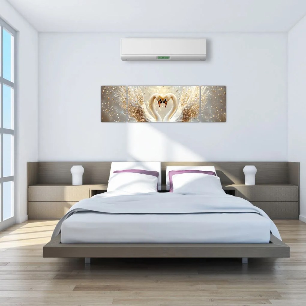 Obraz - Złote łabędzie (170x50 cm)