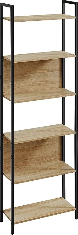 Regał Valora 6 półek dąb sonoma czarna rama organizacja przechowywanie