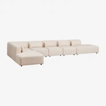 Sofa Modułowy Narożny 6-częściowy Z Podwójnym Szezlongiem Fogler Tkanina Baranek Boucle Kremowy Beż - Sklum