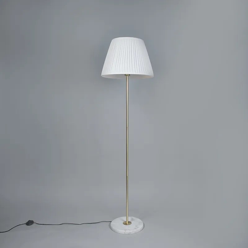 Lampa podłogowa Retro mosiądz z abażurem plisowanym kremowym 45 cm - Kaso Retro Oswietlenie wewnetrzne