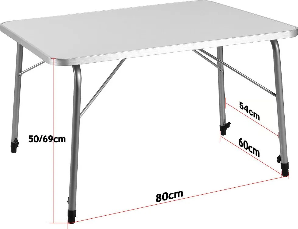 Składany stół kempingowy FOKA, 80x54x51-70cm, biała Casaria