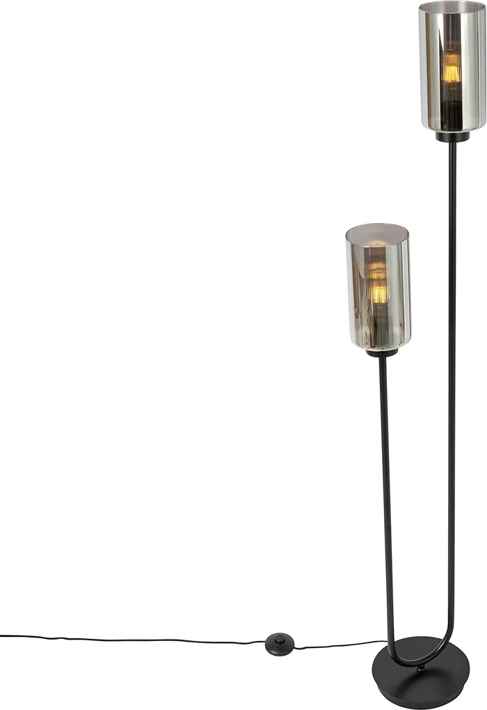 Inteligentna lampa podłogowa czarna z przydymionym szkłem, 2-źródłowa, z 2 Wifi ST64 - Laura