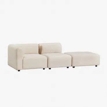 Sofa Modułowy Narożny 2-częściowy Z Pufem Fogler Len Aksamit Beż Lniany - Sklum
