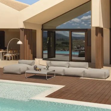 Sofa Ogrodowa Porto Modułowa 4-częściowa Z Pufem I Stolikiem Kawowym Moka Brown - Sklum