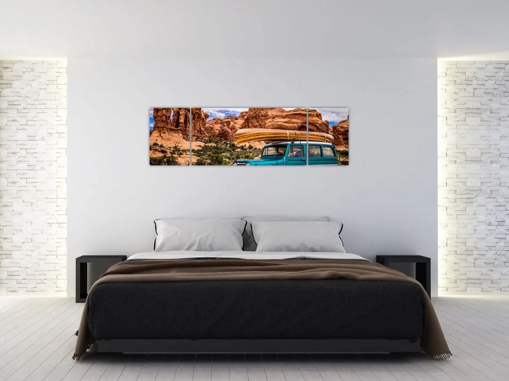 Obraz pojazdu terenowego w górach (170x50 cm)
