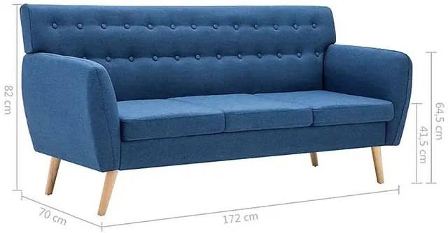 3 osobowa niebieska sofa pikowana F6-G11
