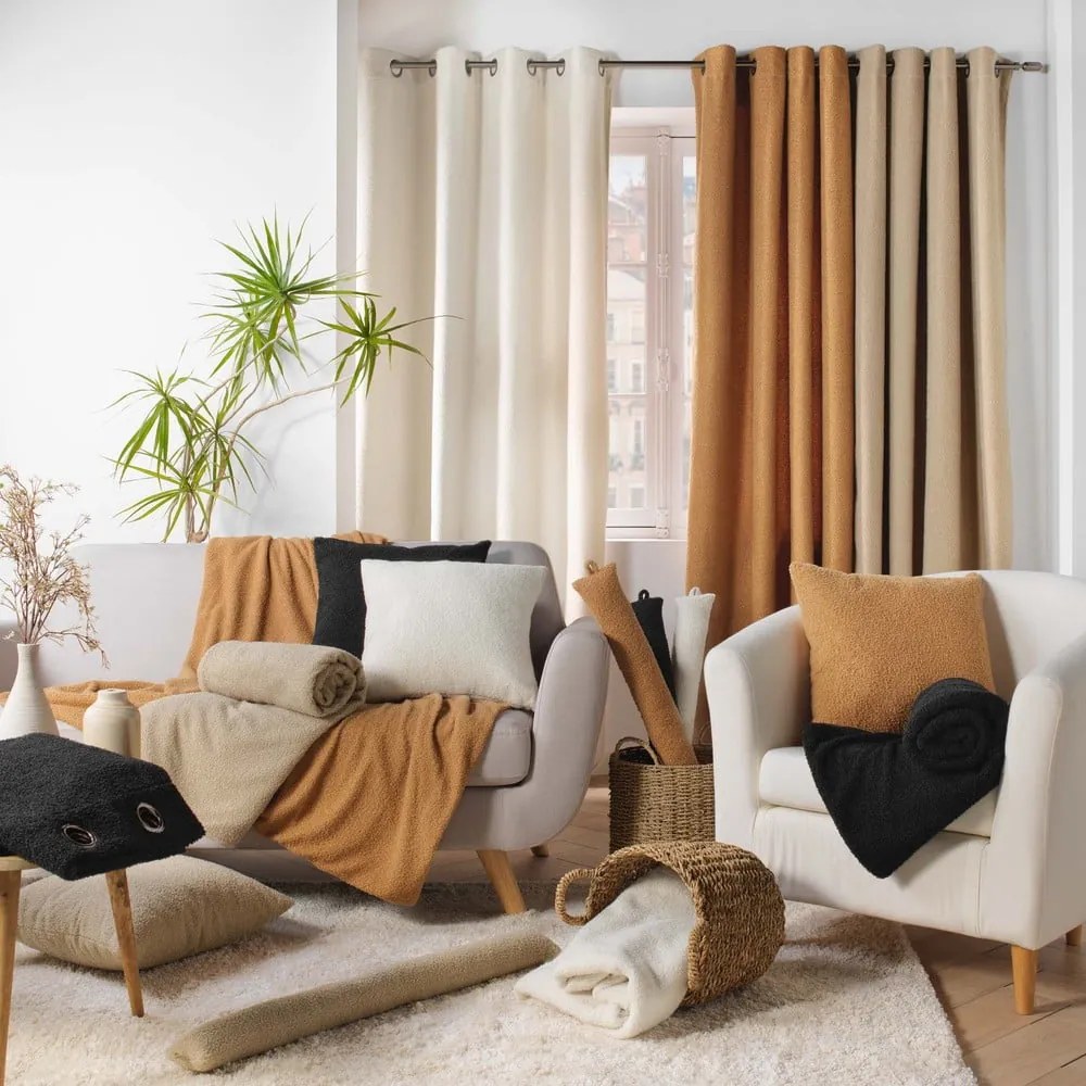 Czarna zasłona z materiału bouclé 140x240 cm Wooly – douceur d'intérieur