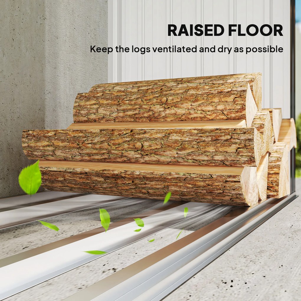 Wiata na drewno opałowe Outsunny, stal ocynkowana, podwyższona podstawa, dach jednospadowy, 213×66,5×150 cm, ciemnoszary