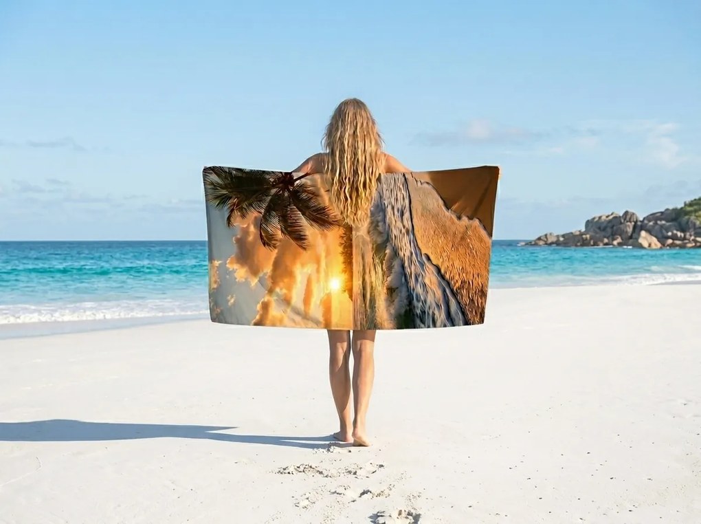 Szybkoschnący ręcznik plażowy SUNSETA kolorowy 70 x 140 cm, 100% mikrofibra