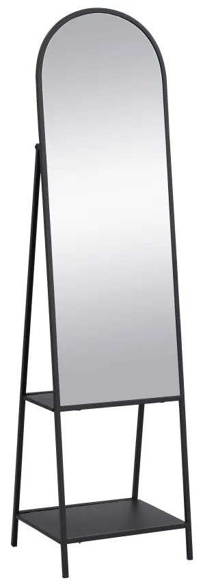 Lustro stojące z 2 półkami - Metal - szer. 46 x gł. 41 x wys. 172 cm - Czarny - LIVIO