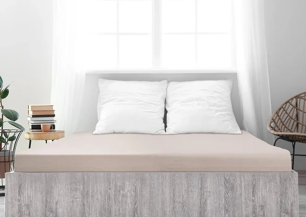 PrzytulneMieszkanie.pl Prześcieradło jersey z bawełny mako LUXORA 90x200 cm beżowe