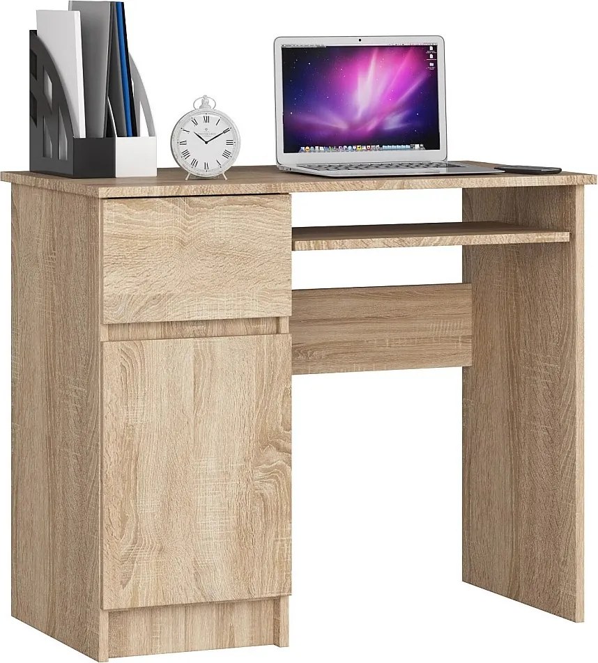 Biurko komputerowe AKORD PIKSEL Dąb Sonoma 90 cm lewe 1 drzwi 1 szuflada kolor Dąb Sonoma mat 3 półki 90x50x77 cm