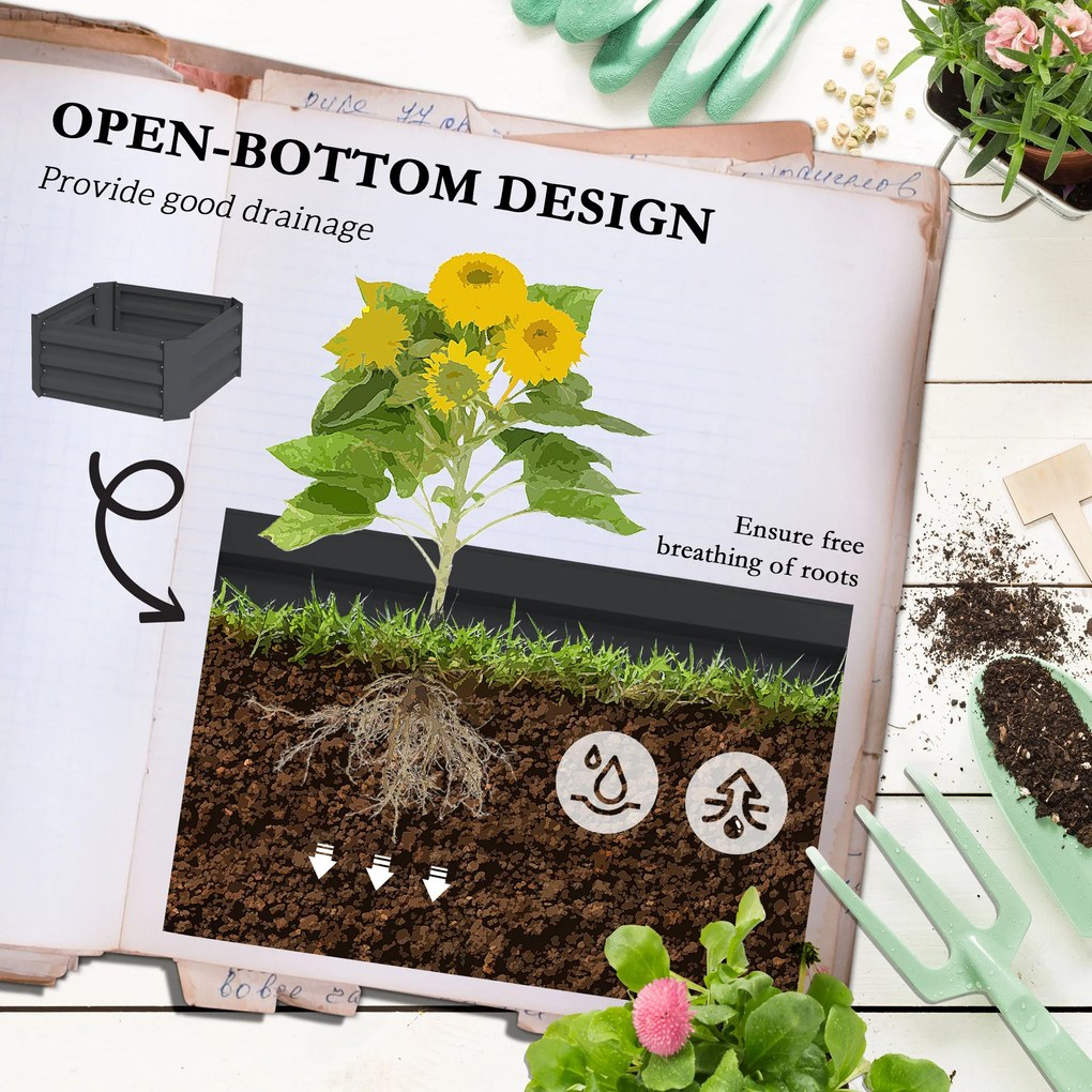 Outsunny Grządka z kratą podporową, skrzynka z podporą, otwarte dno, odporna na warunki pogodowe, 61 cm x 61 cm x 140 cm, ciemnoszary | Aosom PL