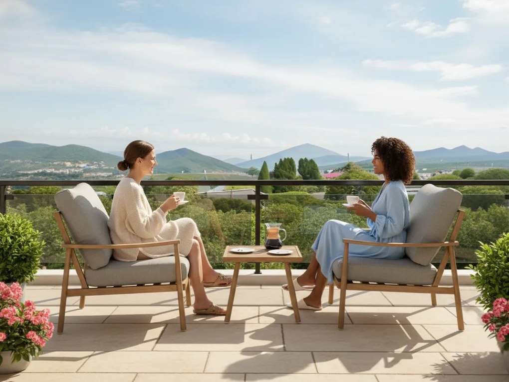 Meble balkonowe z aluminium (2 fotele + stolik) SERANO