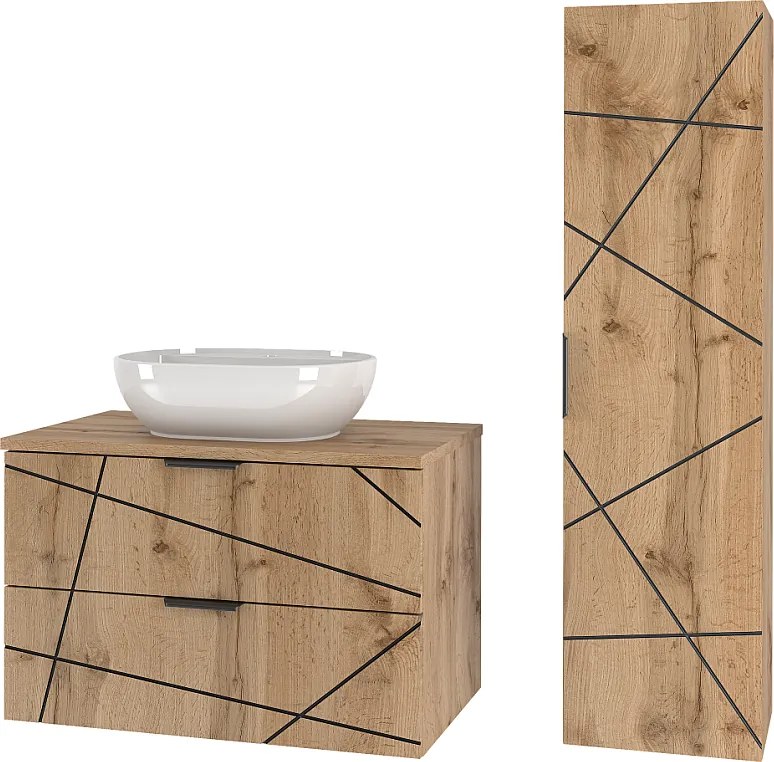 Zestaw Łazienkowy 80cm Szafka z Blatem Umywalka Słupek Dąb Wotan Wood