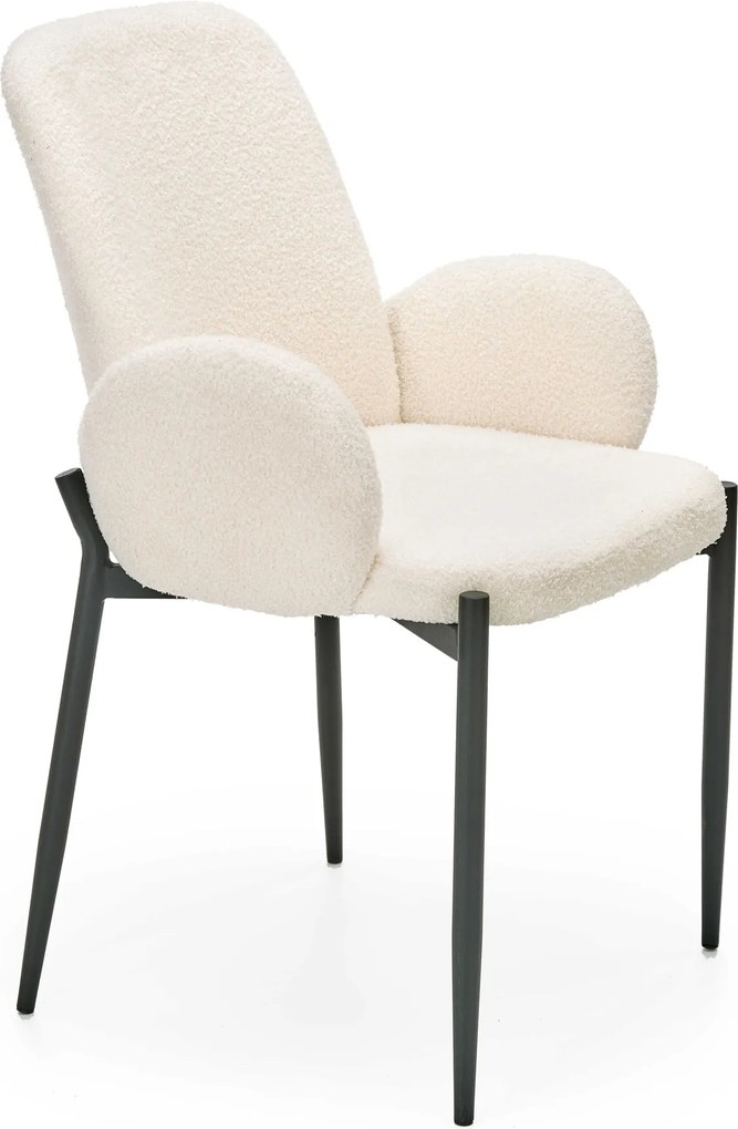 Krzesło do jadalni z podłokietnikami w tkaninie bouclé K477