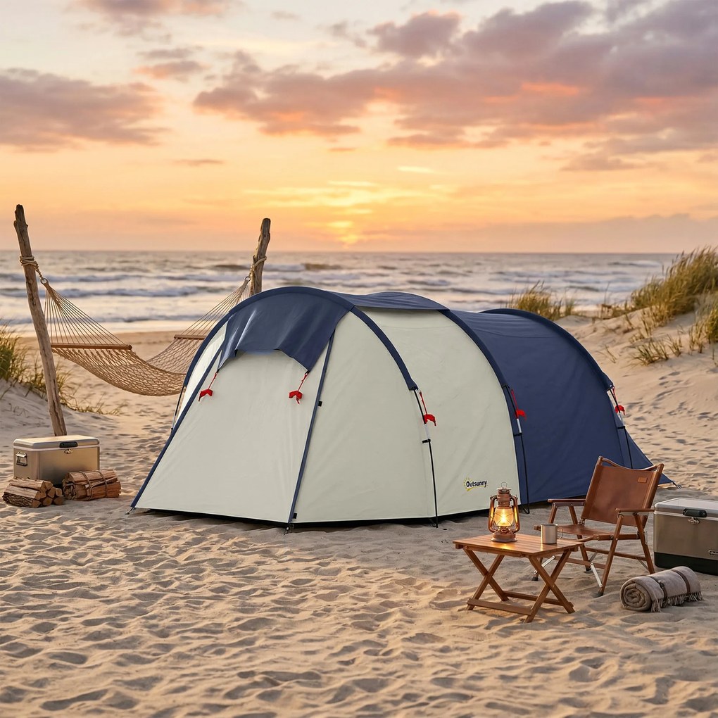 Outsunny Namiot tunelowy 4-osobowy, namiot rodzinny z sypialnią i salonem, okna, mata podłogowa, 3000 mm słupa wody | Aosom PL