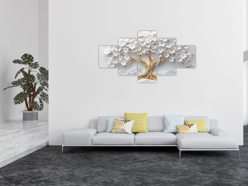 Obraz – Eleganckie drzewo życia 3D pełne kwiatów (125x70 cm)