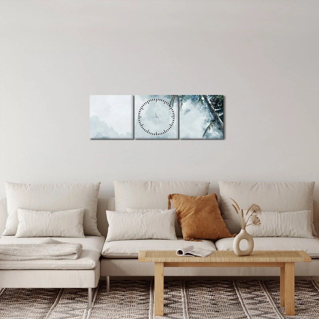 Obraz palmy nad morzem (z zegarem) (90x30 cm)