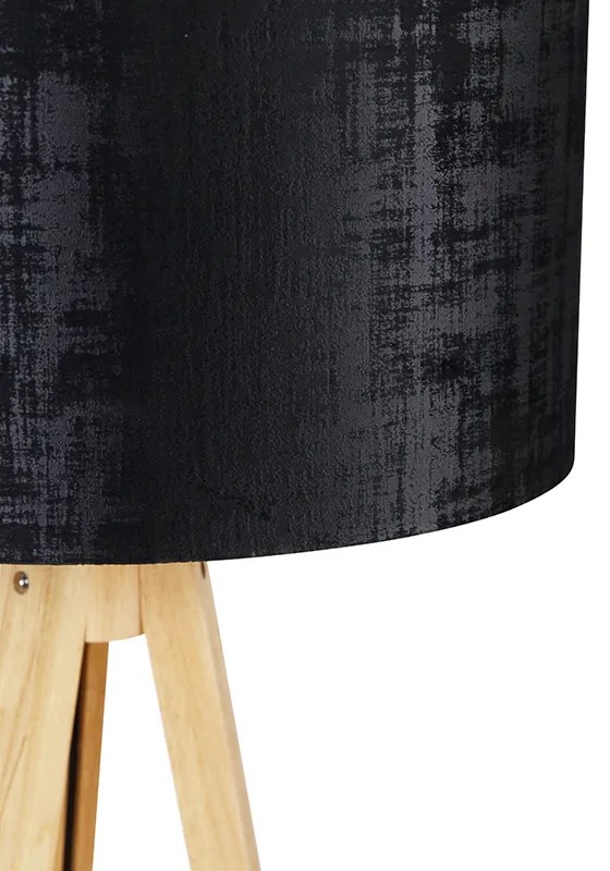 Lampa podłogowa drewniana z abażurem z tkaniny czarnym 50 cm - Tripod Classic Nowoczesny Oswietlenie wewnetrzne