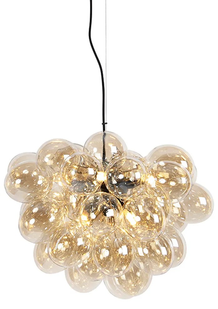Lampa wisząca art deco czarna z bursztynowym szkłem 8-świateł - Uvas