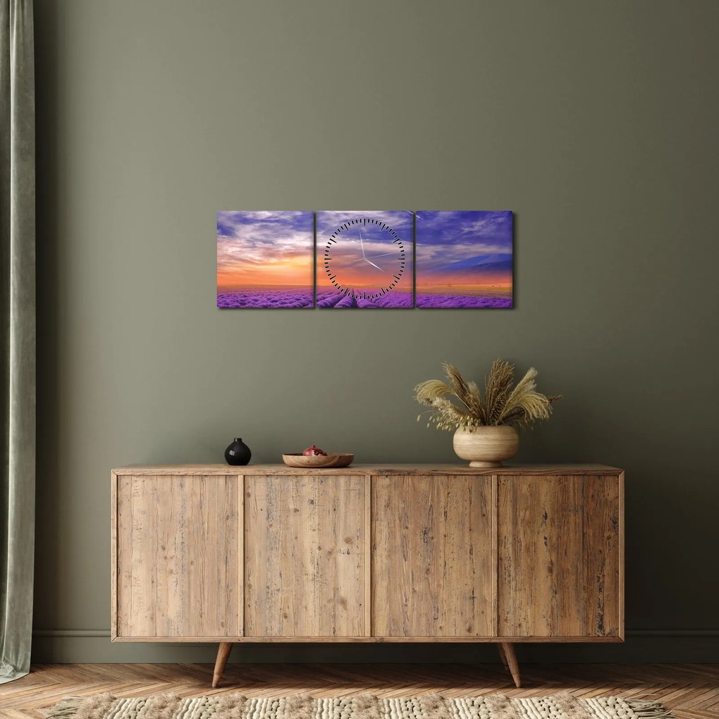 Obraz lawendowego pola (z zegarem) (90x30 cm)