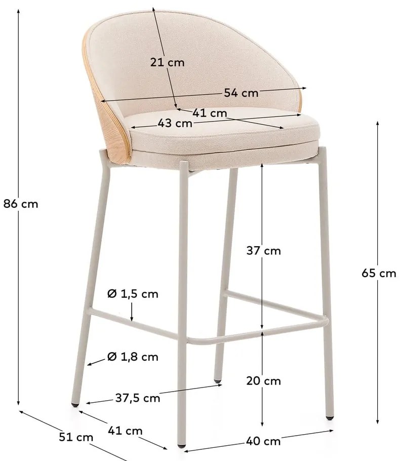 Beżowo-jasnonaturalny hoker (wysokość siedziska 65 cm) Eamy – Kave Home