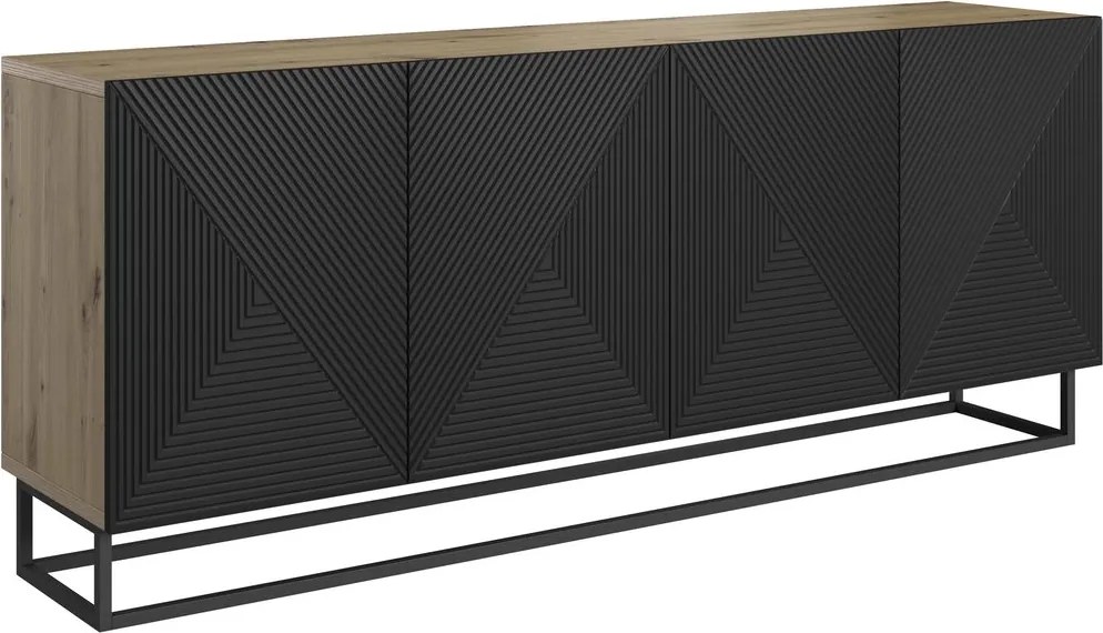 Komoda Asha 200 cm czterodrzwiowa - artisan / czarny mat / czarny stelaż
