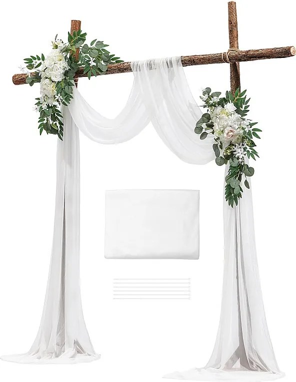 Łuk Ślubny SucceBuy Zestaw Sztucznych Kwiatów do Łuku Ślubnego, Biały, 2 Kwiaty i 1 Zasłona