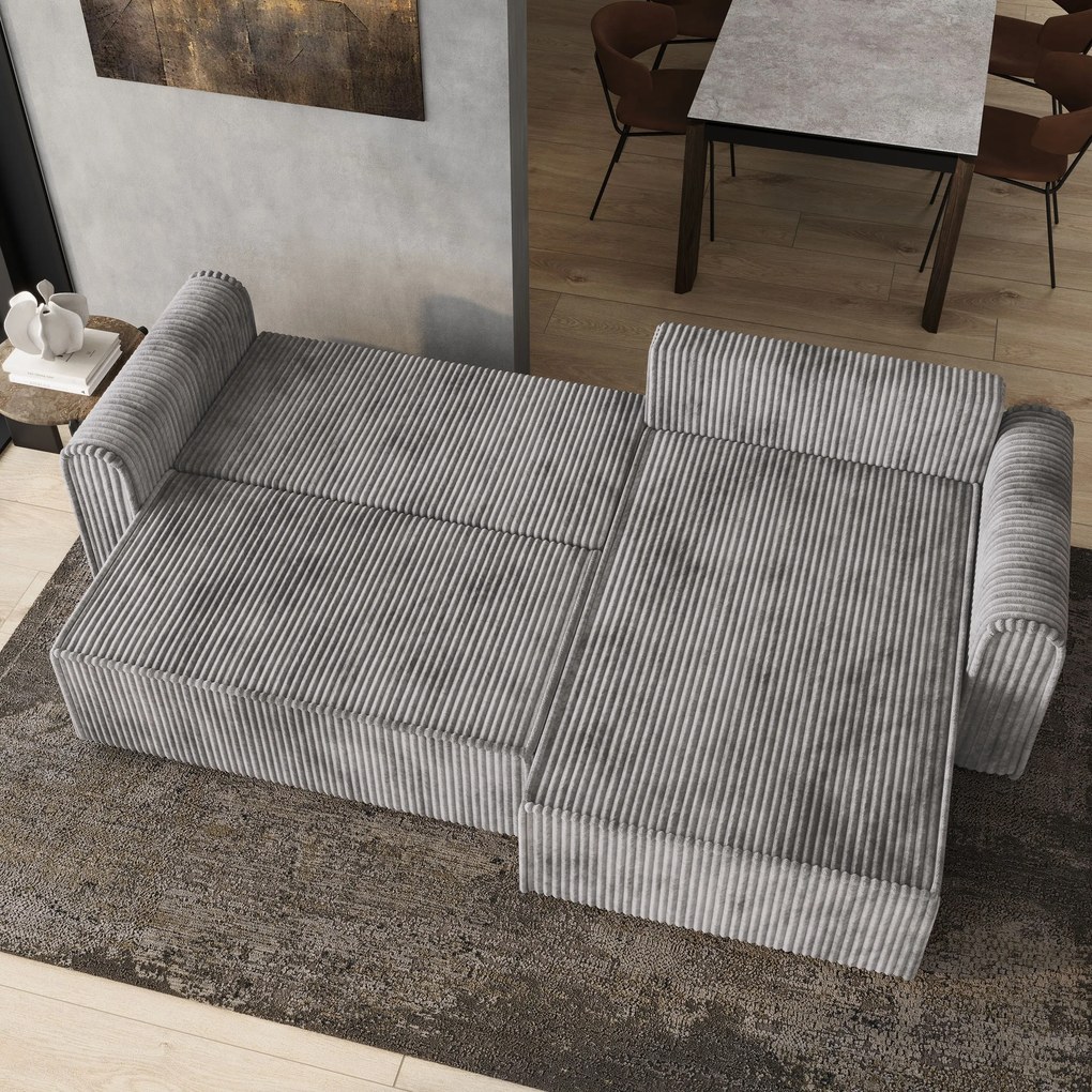 Masseno Narożnik VALTINO z funkcją spania i pojemnikiem na pościel Narozniki L, Rozkładana sofa - Jasnoszary, TILIA 86