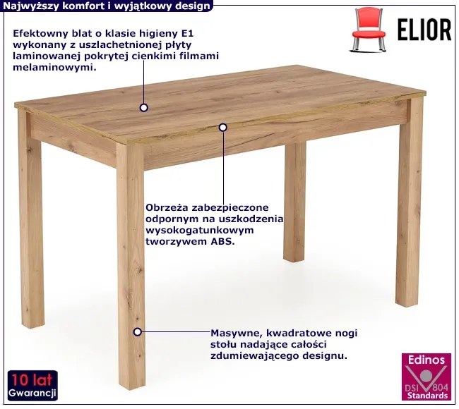 Prostokątny stół w kolorze dąb craft - Inat