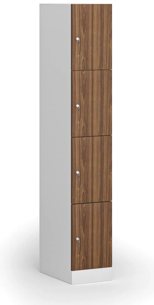 Szafka skrytkowa, 4 schowki, 1850 x 300 x 500 mm, demontaż, zamek cylindryczny, drzwi laminowane, orzech