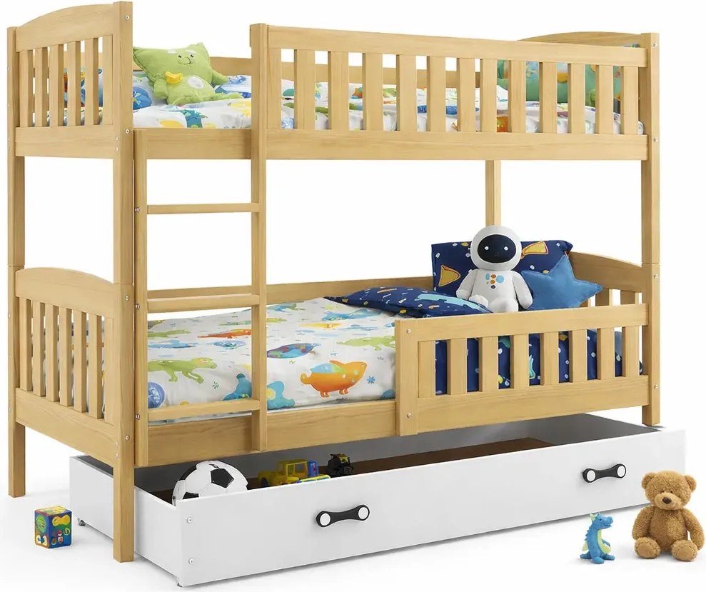 Piętrowe łóżko dla dzieci z białą szufladą 90x200 S2-H04