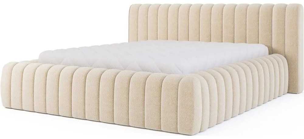 Beżowe tapicerowane łóżko dwuosobowe ze schowkiem ze stelażem 180x200 cm Carilla – ELTAP