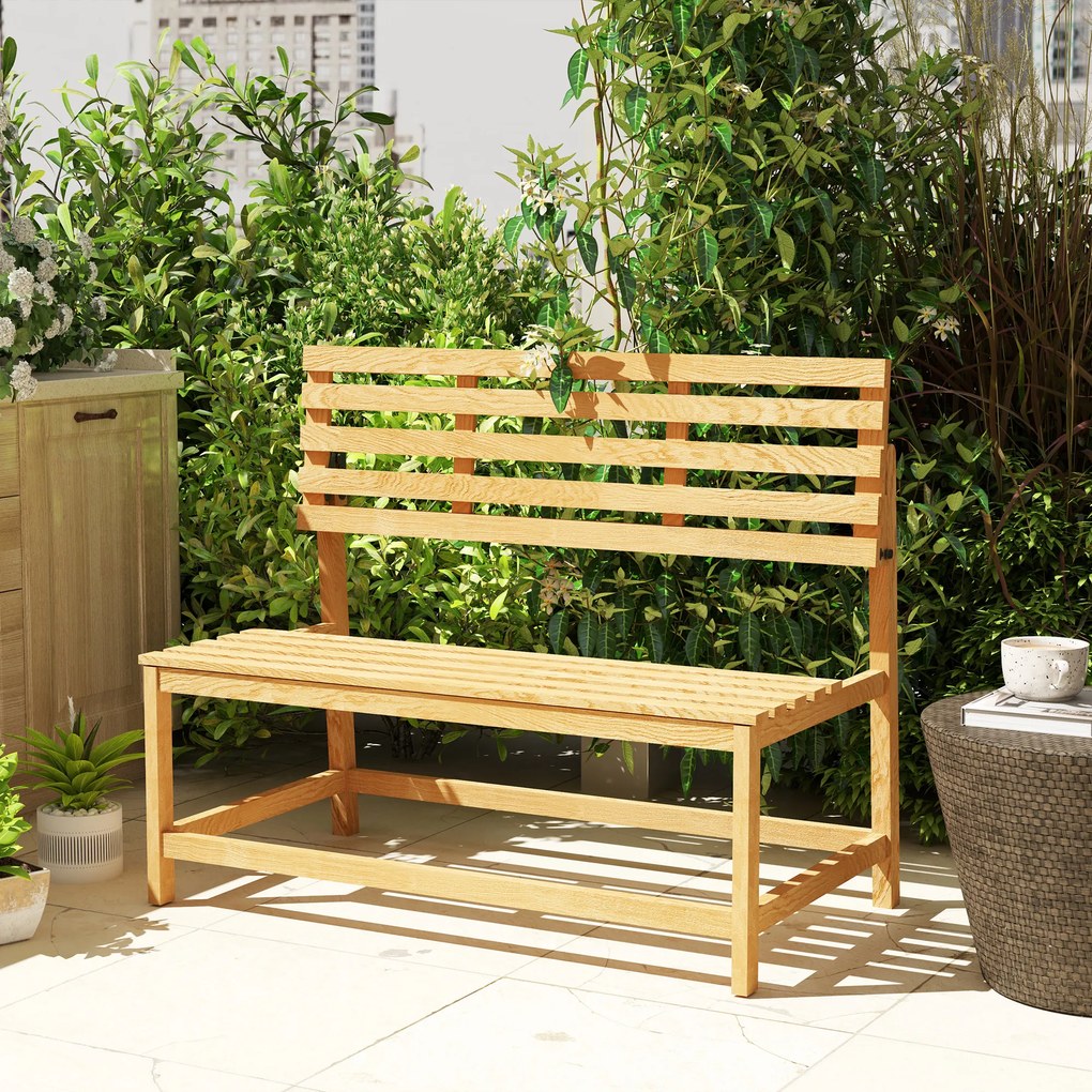 Outsunny 2-osobowa Ławka Ogrodowa z Drewna, odporna na warunki pogodowe, 110x61x89cm, Teak