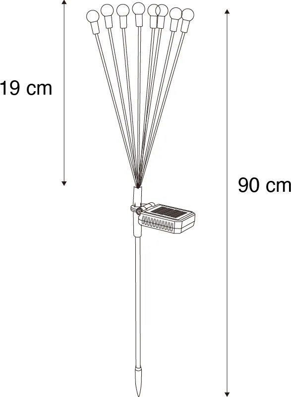 Stojąca lampa zewnętrzna czarna z LED z panelem słonecznym i kołkiem do ziemi - Fire Fly