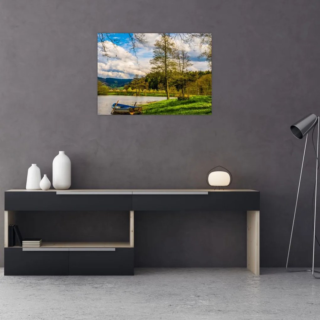 Obraz łodzi nad jeziorem (70x50 cm)