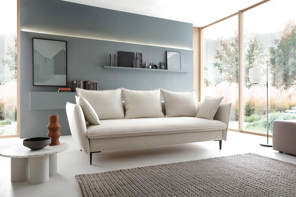 Masseno Sofa SOLE z funkcją spania i pojemnikiem na pościel, Rozkładana sofa - Kremowy, MEGAN 351