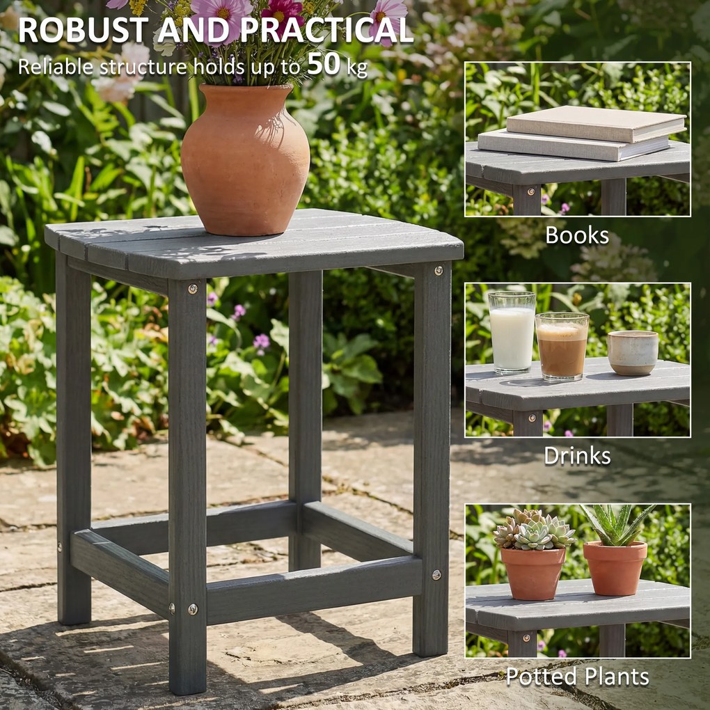 Outsunny Stolik ogrodowy, wodoodporny stolik balkonowy z HDPE, stolik jadalniany na zewnątrz, stolik campingowy do ogrodu, na taras, na balkon, 48 x 37 x 46 cm, szary | Aosom PL