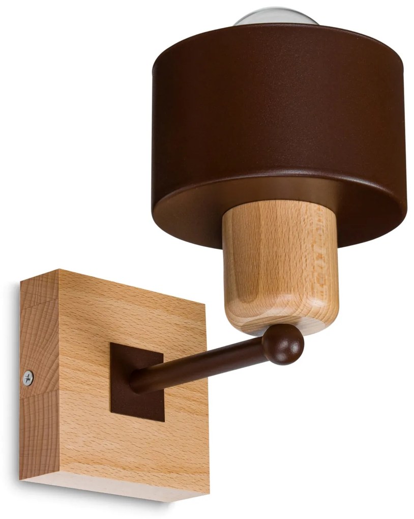 Brązowy kinkiet LED WD-BR10x10BU jednopunktowy z litego drewna