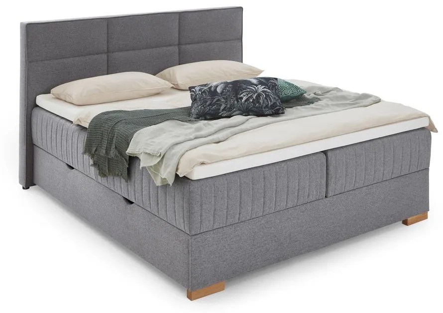 Szare łóżko boxspring ze schowkiem 160x200 cm Tambo – Meise Möbel