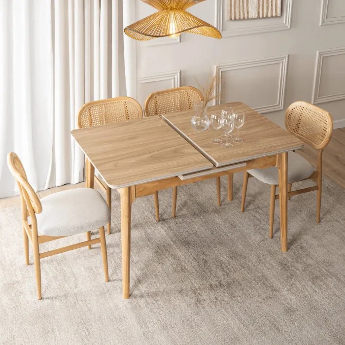 Stół Rozkładany Prostokątny SAMER 120-160 cm Ceramiczny Dąb Nowoczesny