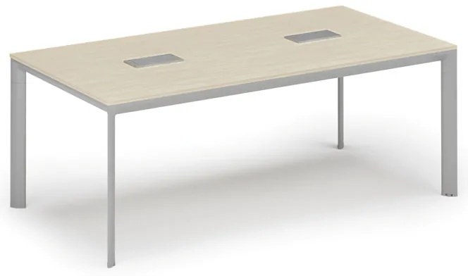 Stół konferencyjny PRIMO INVITATION, 200x100 cm, brzoza + 2x port blatowy TYP III, srebrny