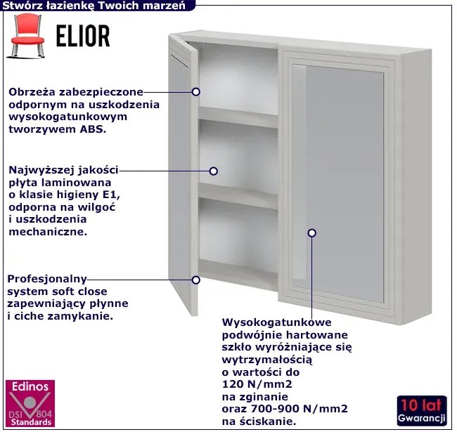 Kaszmirowa dwudrzwiowa szafka łazienkowa z lustrem - Zeya 5X