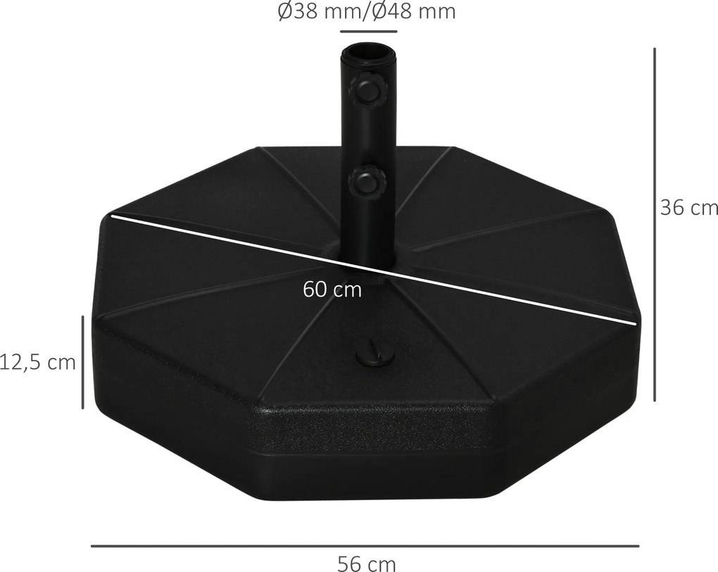 Outsunny Podstawa do Parasola Napełniana Wodą lub Piaskiem do 40kg Stabilna i Wytrzymała Czarna Ø60x36H cm Idealna do Ogrodu | Aosom PL