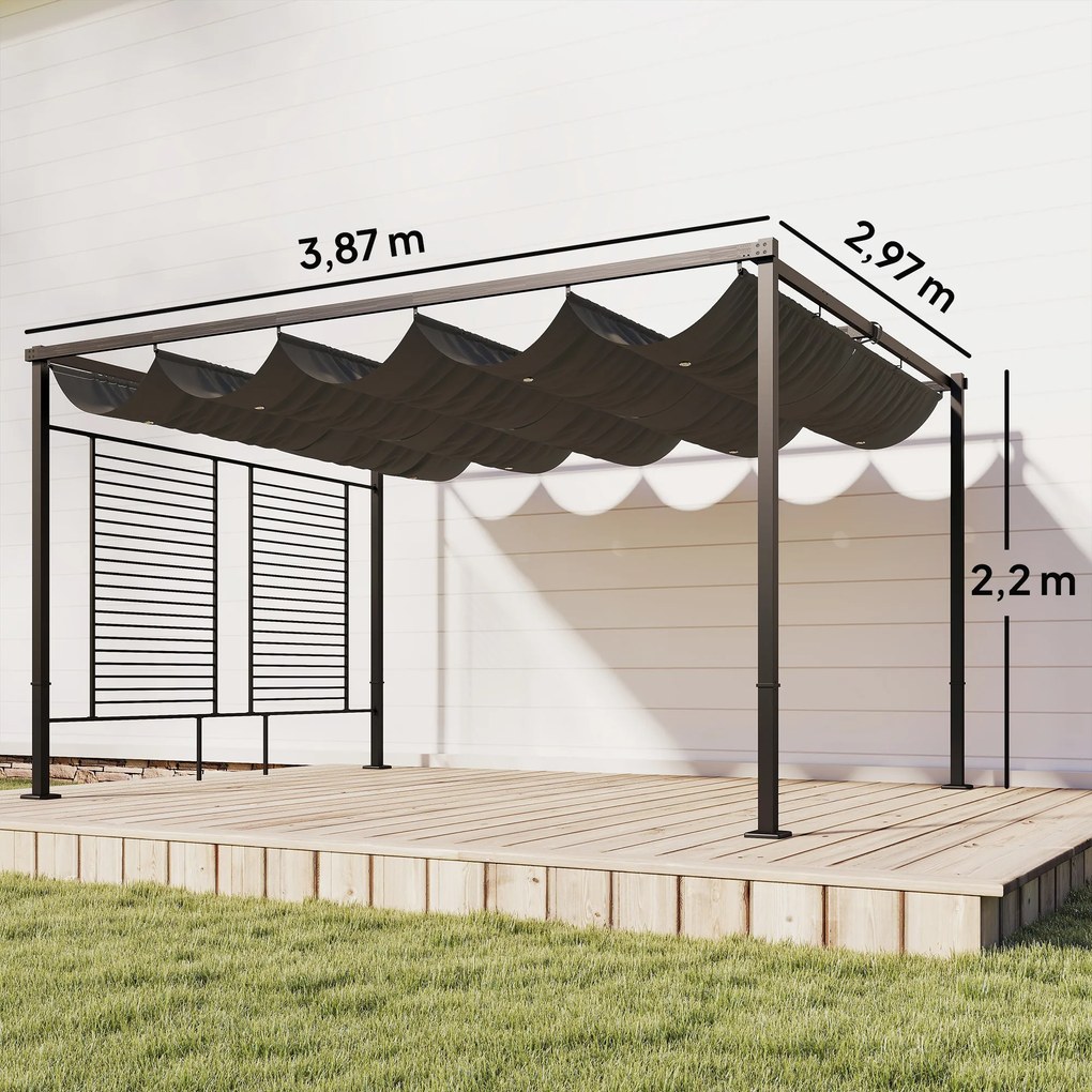 Outsunny Pergola 3,87 x 2,97 m z wysuwanym dachem, 2 panele prywatności, UV50+, ciemnoszara | Aosom PL
