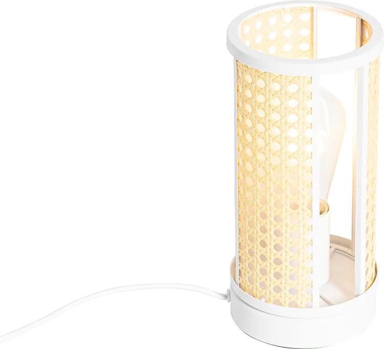 Orientalna lampa stołowa biała z rattanu 12 cm - Akira