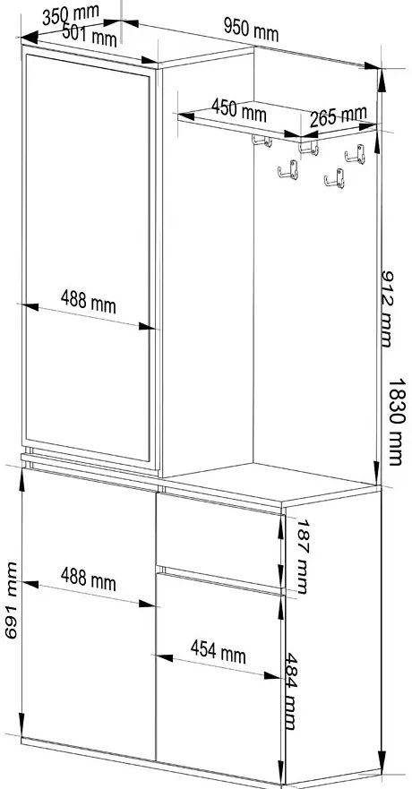 Garderoba z lustrem dąb artisan M7-M75